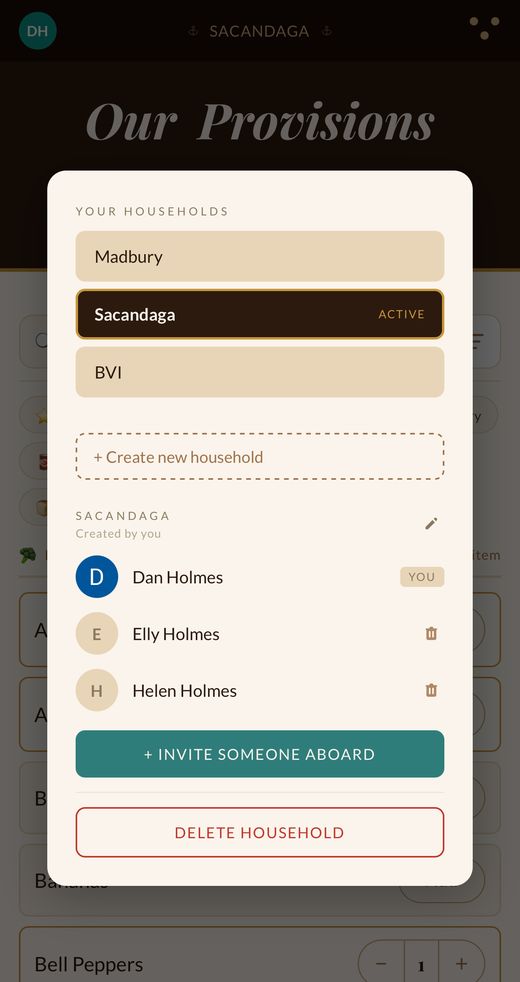 The Sacandaga household showing three members and the invite button